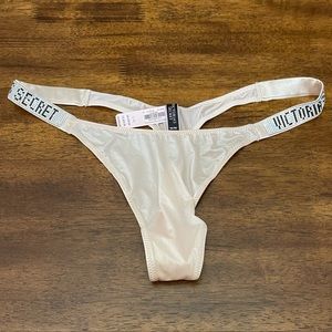 NWT VICTORIA'S SECRET TAN RHINESTONE SHINE STRAP THONG PANTIES L